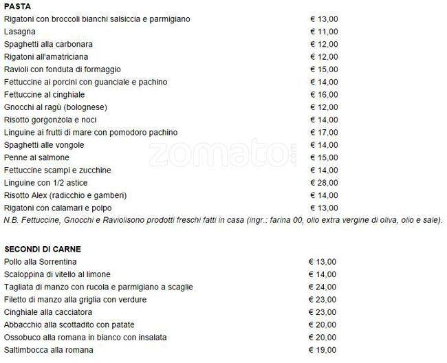 Alex Cafe' Gestione Ci.Bi. Sas меню