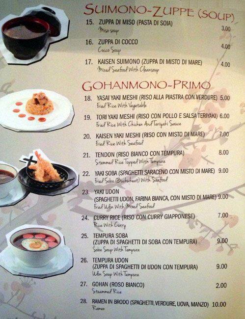 Menu di Yoshi - Ristorante Giapponese Roma 