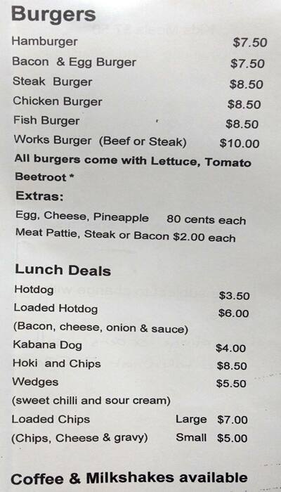 Schnapper Reef menu