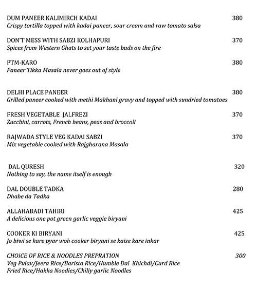 Menu at The London Curry House, Bengaluru