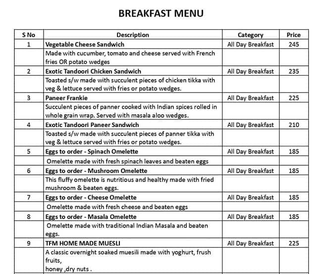 Menu of Breakfast Club by The FreshlyMade, Velachery, Chennai