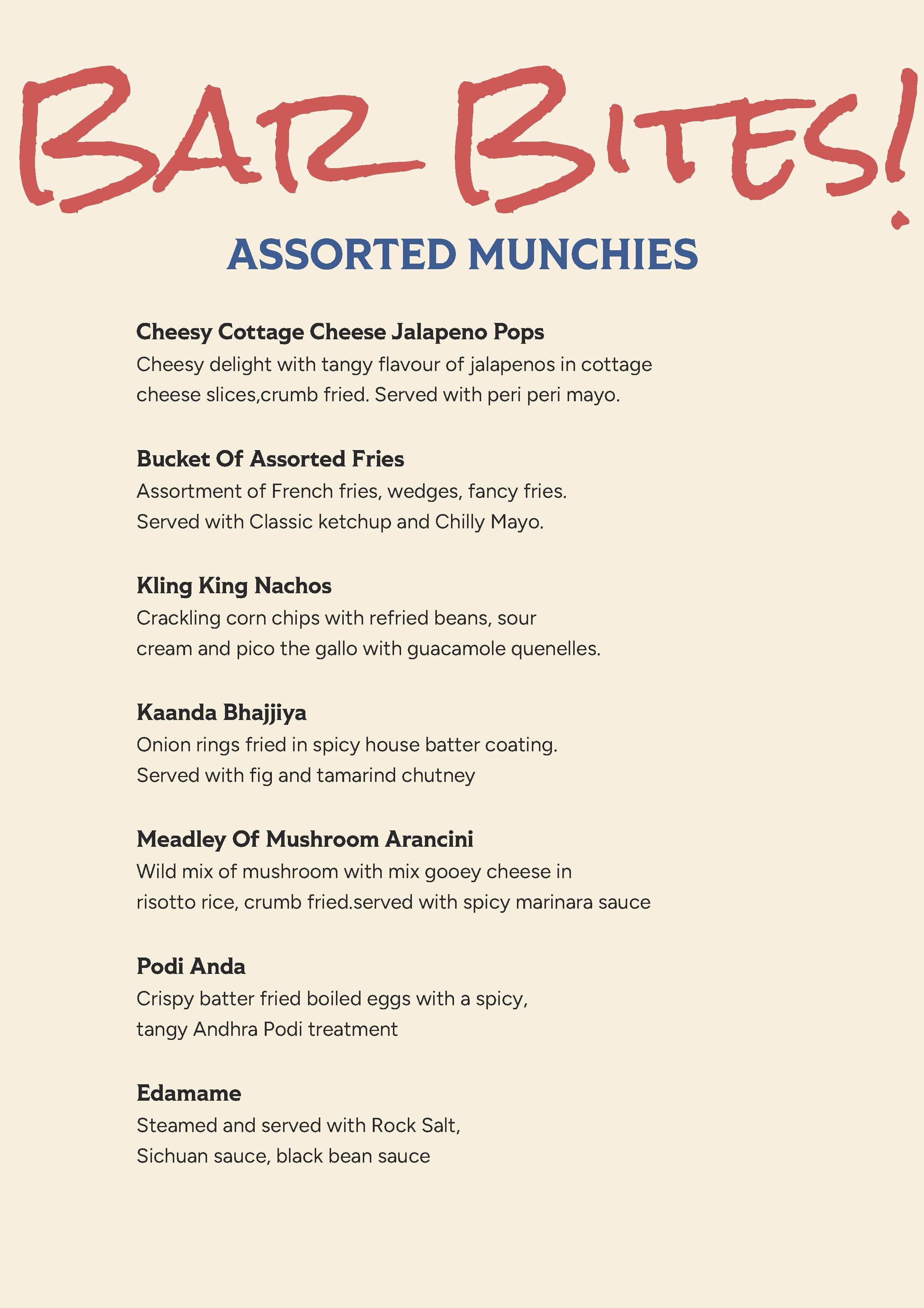 Menu of Kling Brewery, Church Street, Bangalore