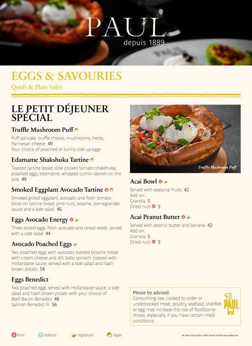 Menu at PAUL Bakery & Restaurant, Abu Dhabi, Al Wahda Mall Ground