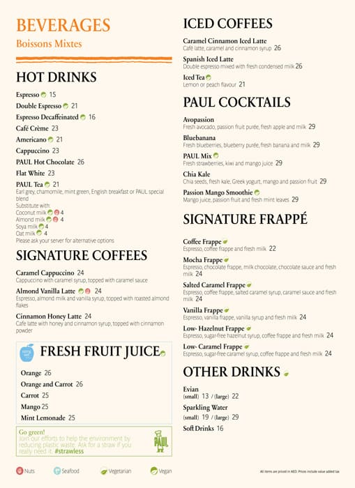 Menu at PAUL Bakery & Restaurant, Abu Dhabi, Al Wahda Mall Ground