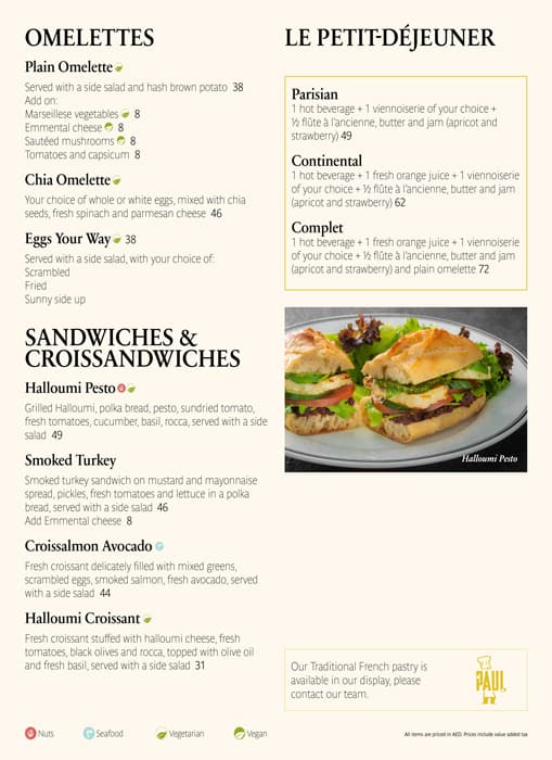 Menu at PAUL Bakery & Restaurant, Abu Dhabi, Al Wahda Mall Ground