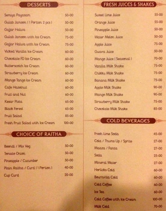 Amruta Hotel In Gandhinagar menu