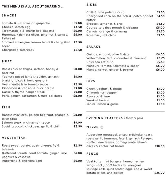 Menu at The Fence, Farringdon pub & bar, London