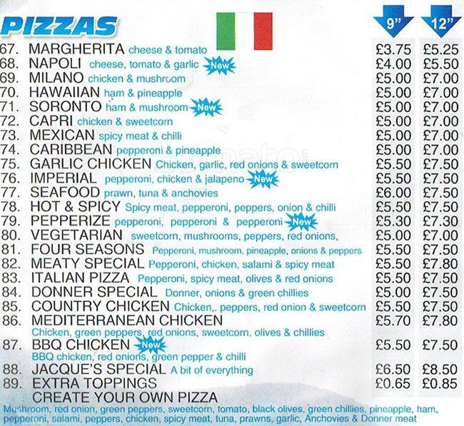 Jacque's menu