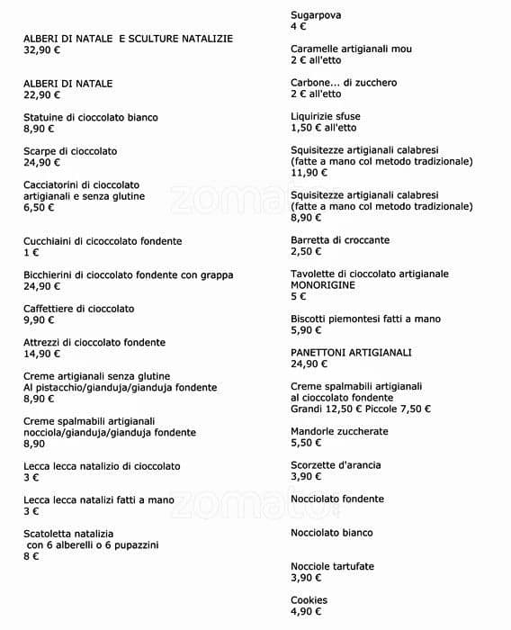 Menu di Pane Cioccolato 