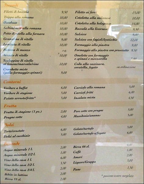 Menu di Hostaria dei Carracci 