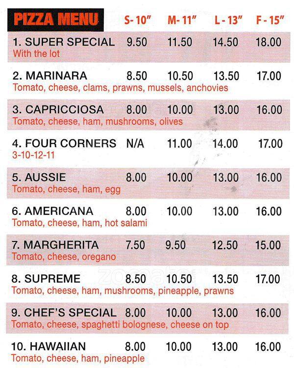 Hillside Pizza & Pasta Menu Urbanspoon/Zomato