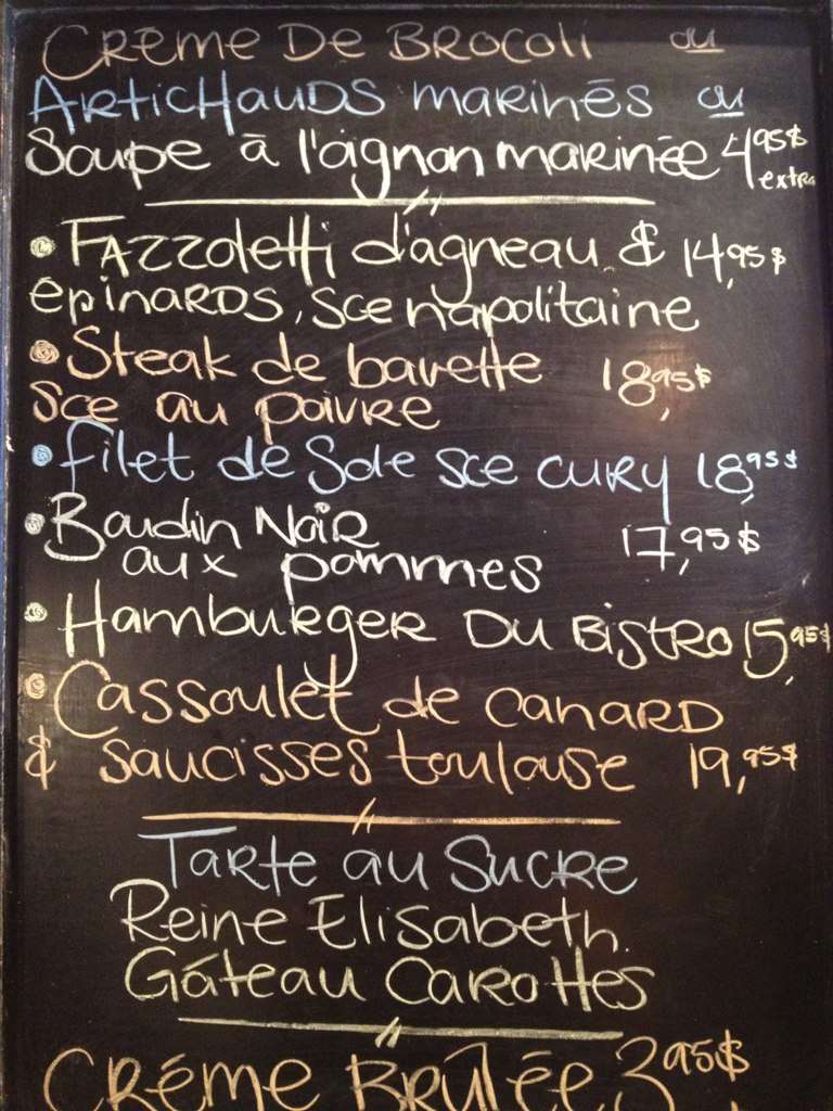 Bistro Sur La Rivière (Le) menu