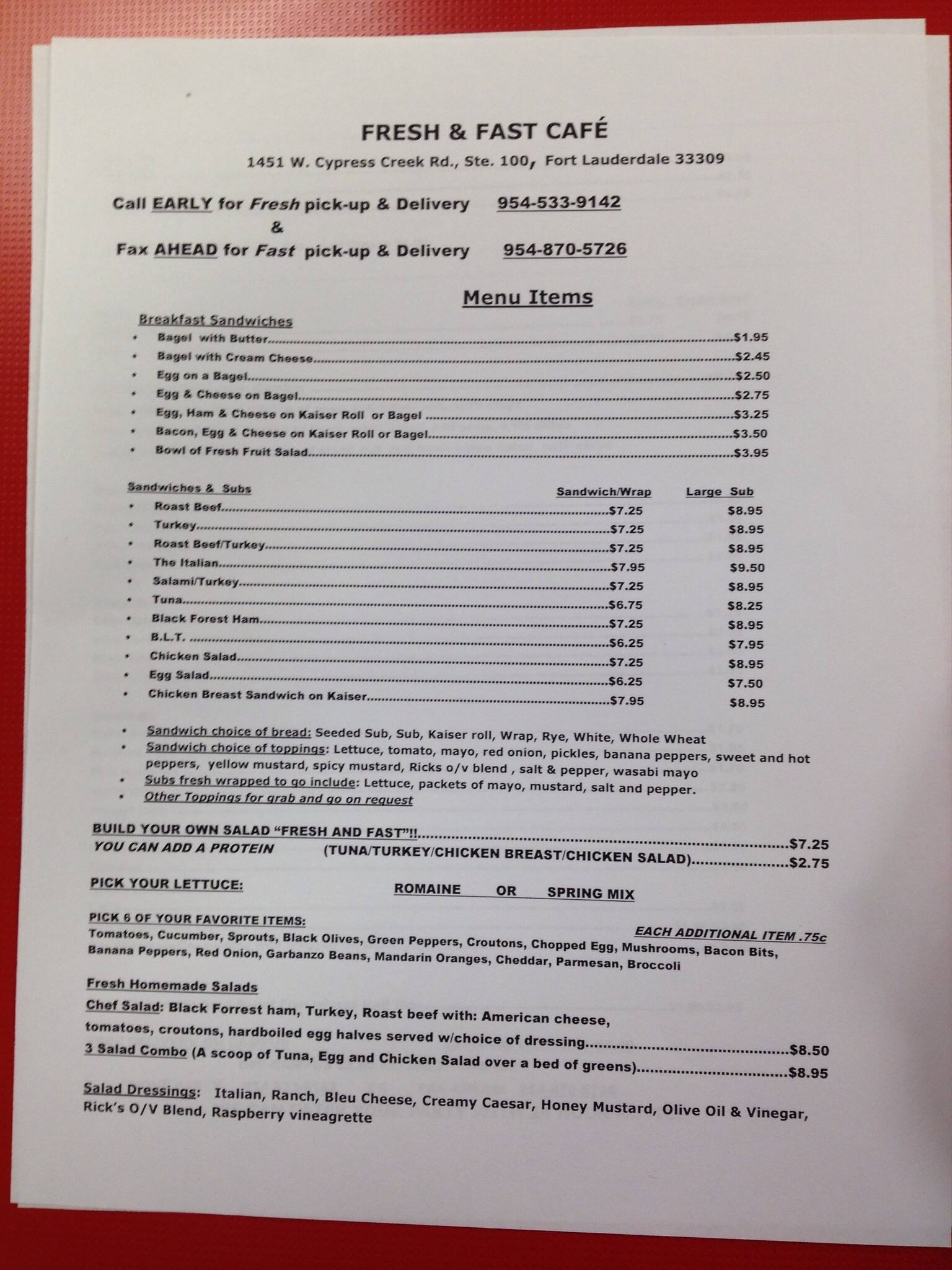 Fresh & Fast Cafe Menu, Menu for Fresh & Fast Cafe, Oakland Park/Wilton