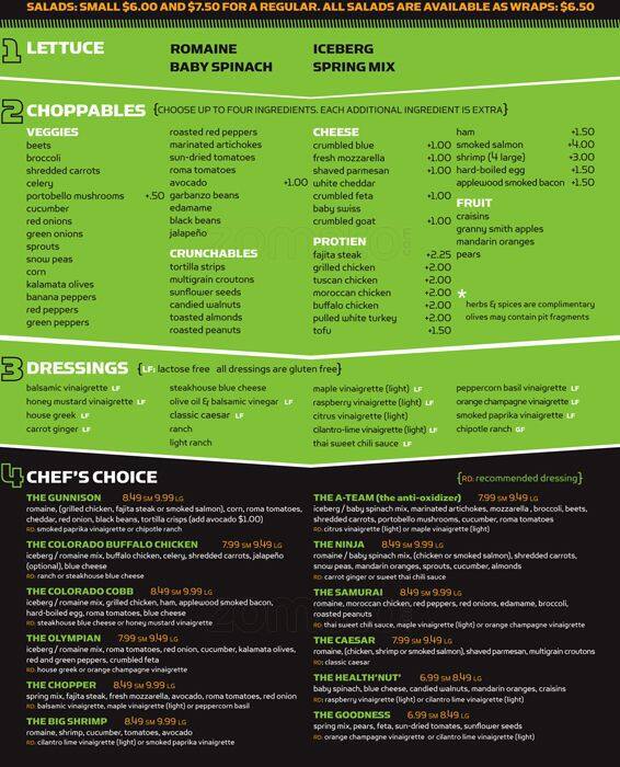Choppers Custom Salads Menu, Menu for Choppers Custom Salads, LoDo