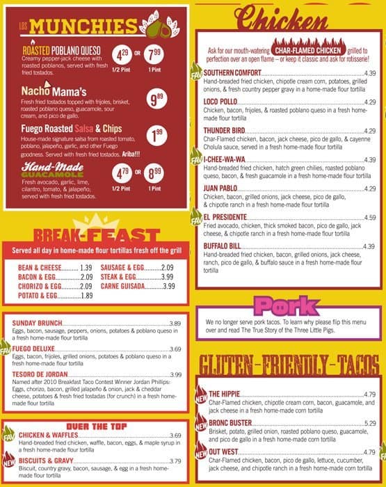 Fuego Tortilla Grill Menu, Menu for Fuego Tortilla Grill, College