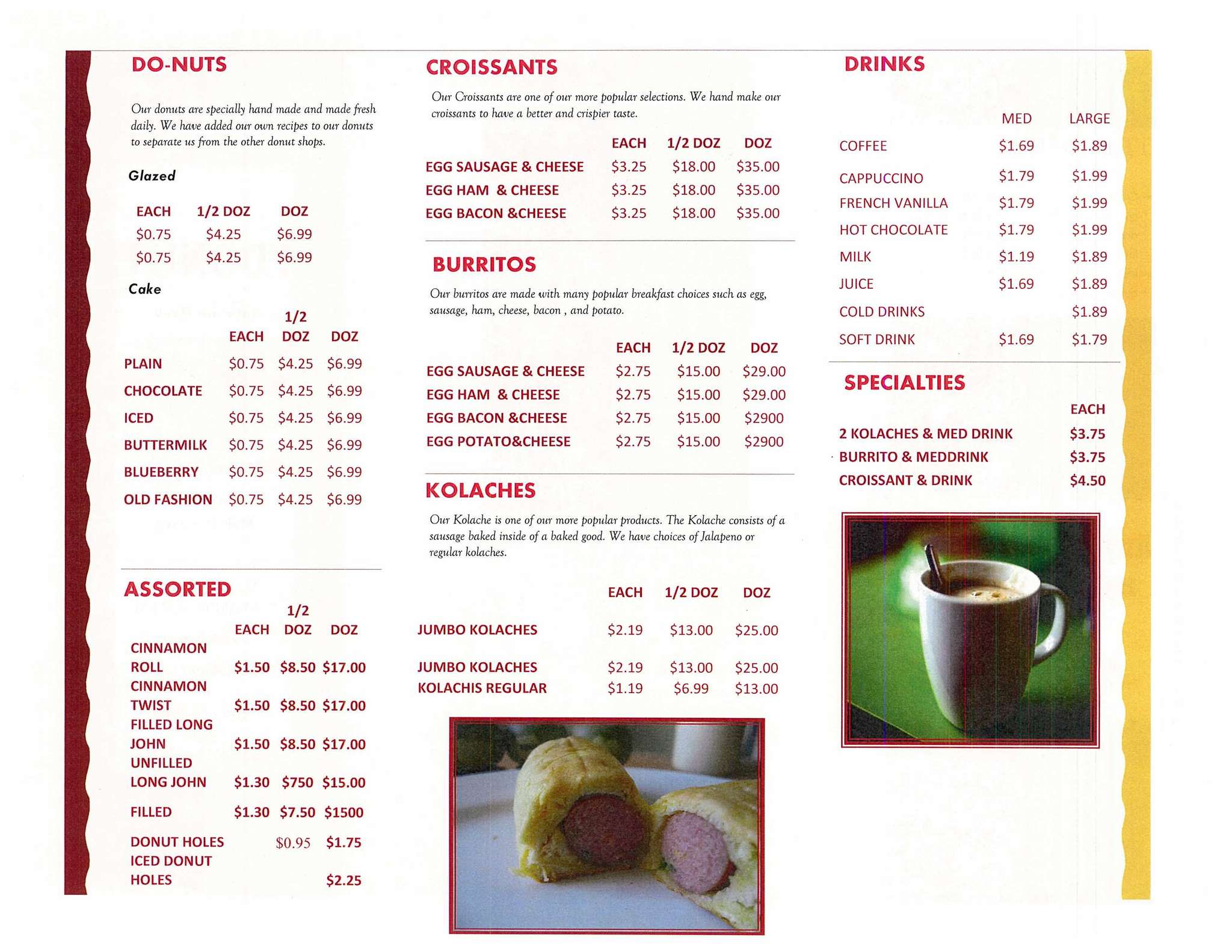 TT Donuts Menu, Menu for TT Donuts, Lubbock, Lubbock Urbanspoon/Zomato