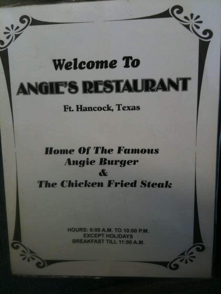 Angie's Restaurant Menu, Menu for Angie's Restaurant, Fort Hancock