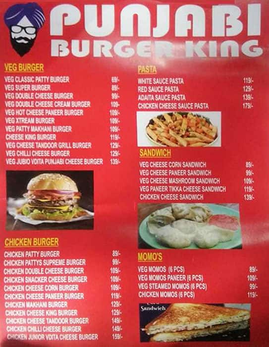 Menu of Punjabi Burger King, Raj Nagar, Ghaziabad
