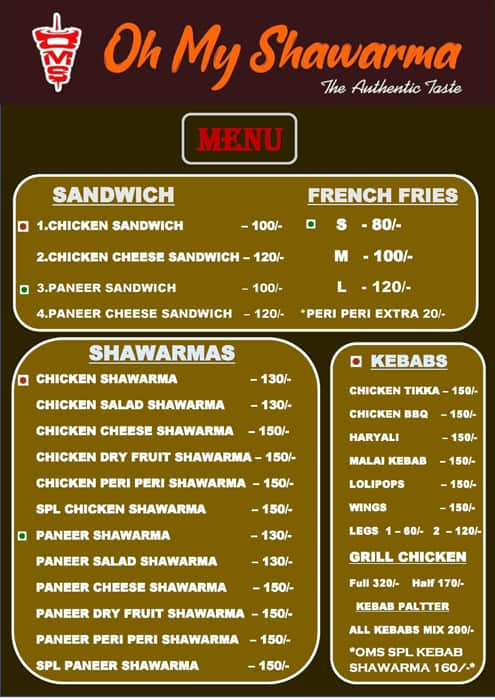 Menu Of Oh My Shawarma, Padmarao Nagar, Secunderabad