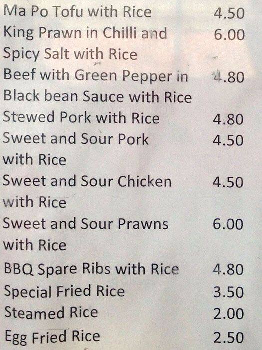 Menu at Oriental Canteen restaurant, London