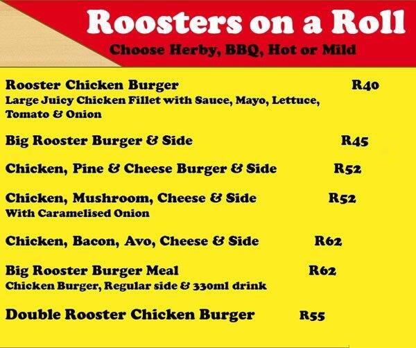 Rolling Rooster Menu, Menu for Rolling Rooster, Wynberg, Johannesburg