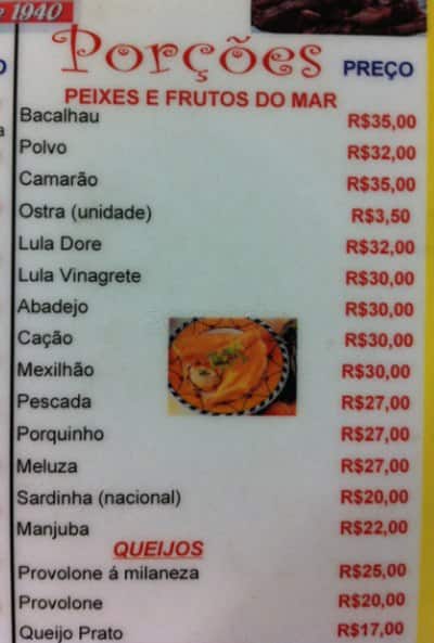 Bar do Lopes cardápio