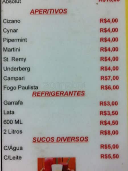 Bar do Lopes cardápio