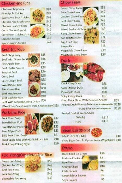 Menu at Ming Woo Chinese Restaurant And Sushi Bar, Centurion