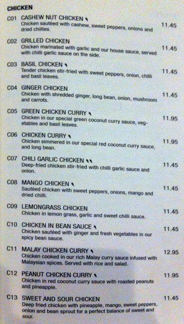 Menu de Basil Express