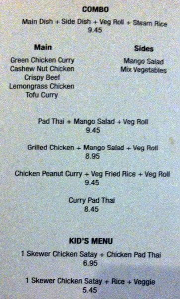 Menu de Basil Express