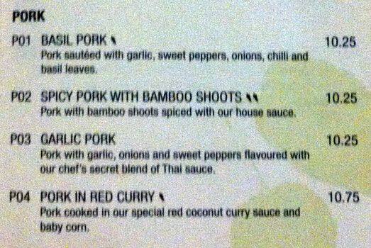 Menu de Basil Express