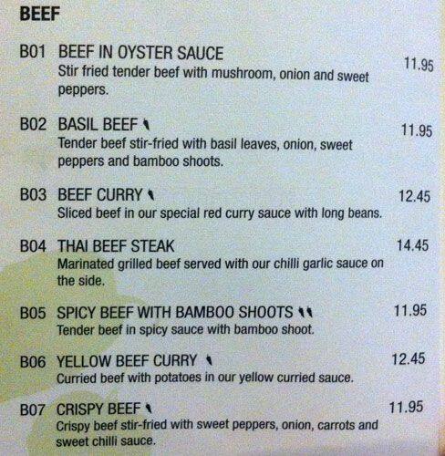 Menu de Basil Express