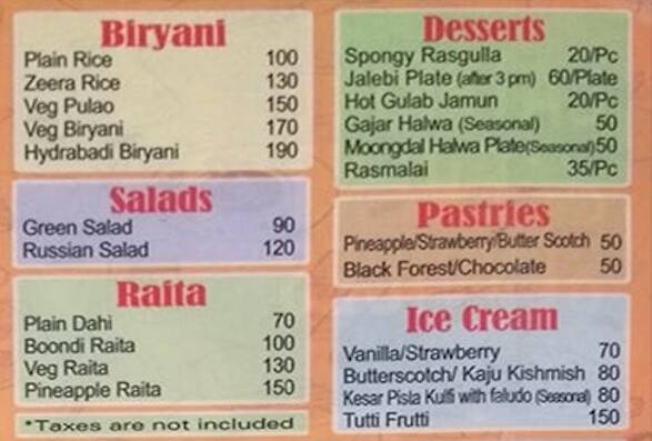 Guru Nanak Sweets menu