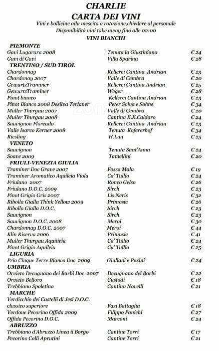 Menu di Caffetteria Carli 