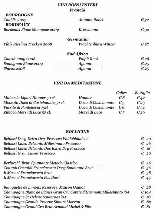 Menu di Caffetteria Carli 