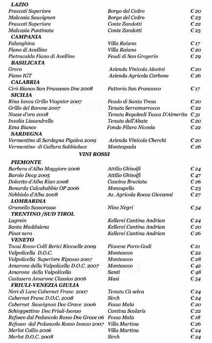 Menu di Caffetteria Carli 
