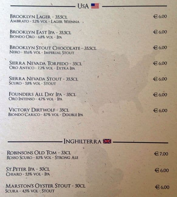 Menu di Roma Beer Company 