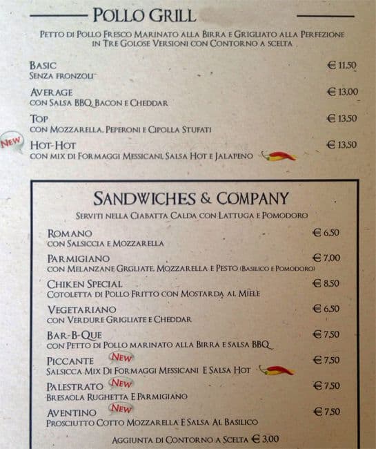 Menu di Roma Beer Company 