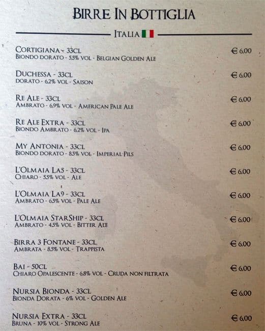 Menu di Roma Beer Company 