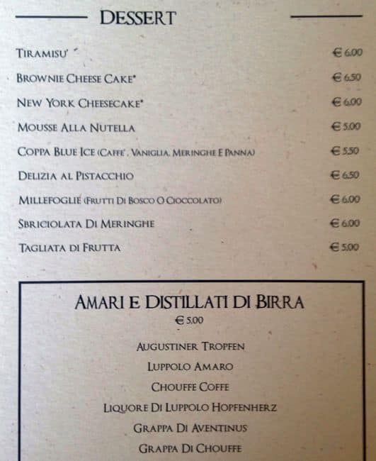 Menu di Roma Beer Company 