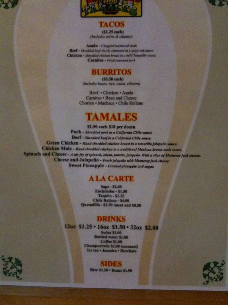 Mom's Tamales Menu, Menu for Mom's Tamales, Mt. Washington, Los Angeles