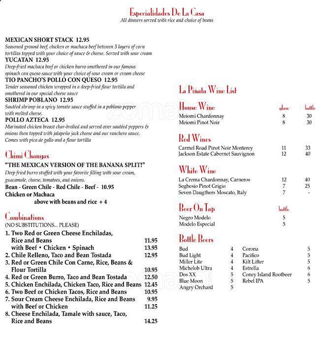 Menu at La Piñata Mexican Food Restaurant, Phoenix, N 7th Ave