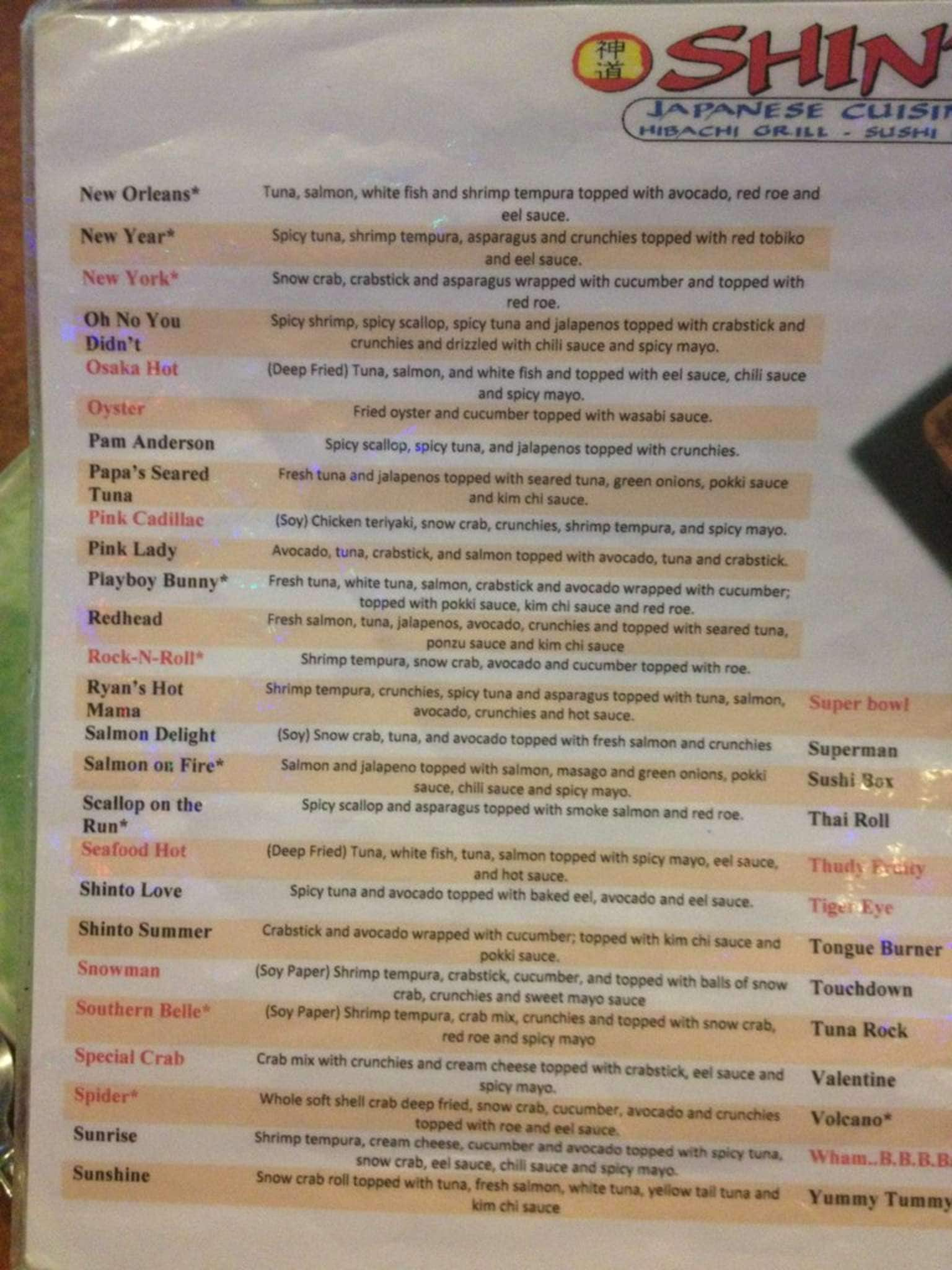 Menu At Shinto Japanese Restaurant Lafayette