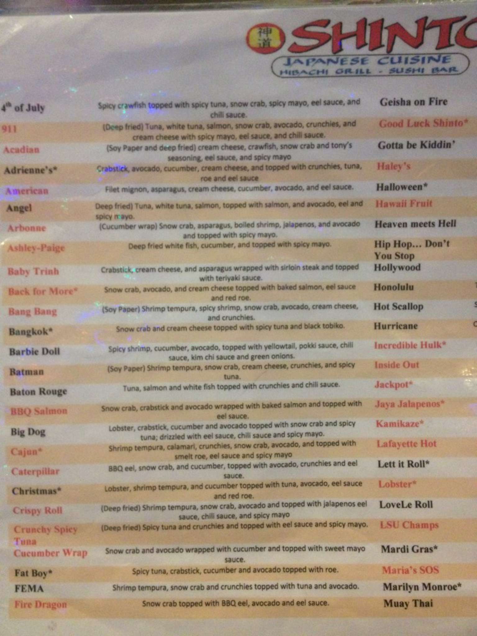 Menu At Shinto Japanese Restaurant Lafayette