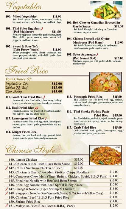 Menu at Lily Thai Cuisine restaurant, Halton Hills