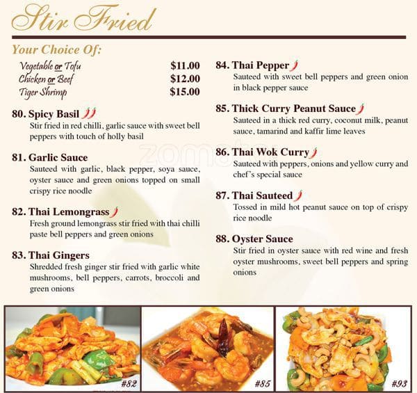 Menu at Lily Thai Cuisine restaurant, Halton Hills