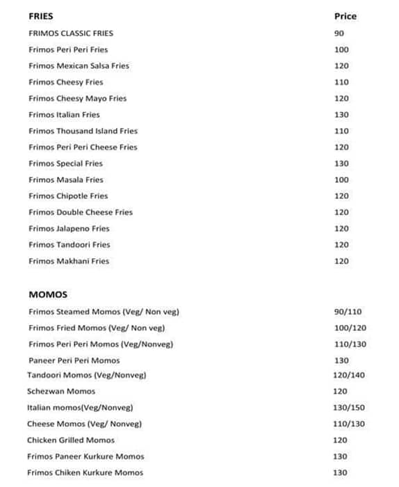 Frimos menu