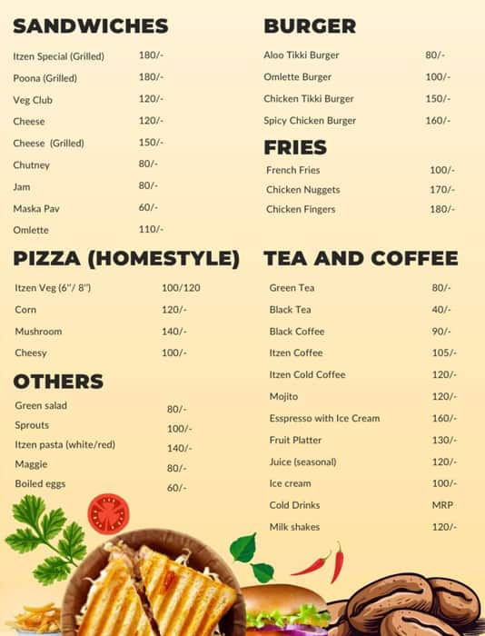 Menu of Cafe Itzen, Balewadi, Pune