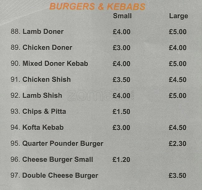 Menu at Cafe Lahore, Thornton Heath
