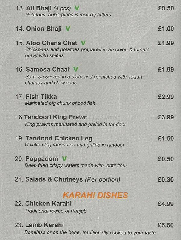 Menu at Cafe Lahore, Thornton Heath